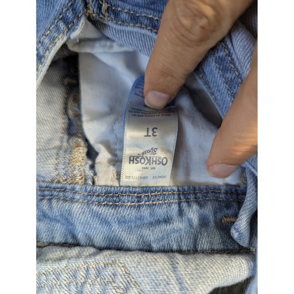 OshKosh Bgosh Kids 3T Denim Overalls Light‎ Wash Heart Embroidery Vestbak 416